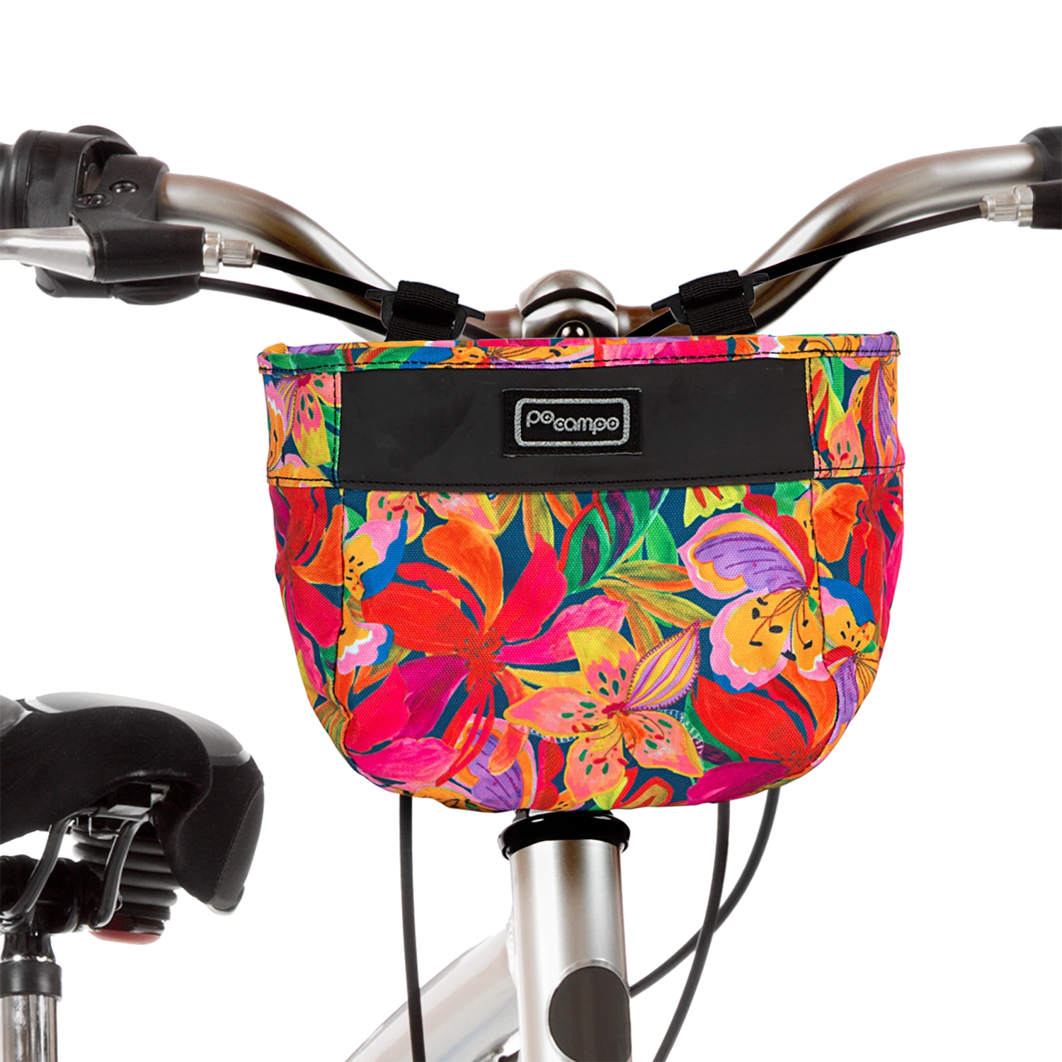 Crescent Bike Basket on bike - Po Campo color:tropical nights;