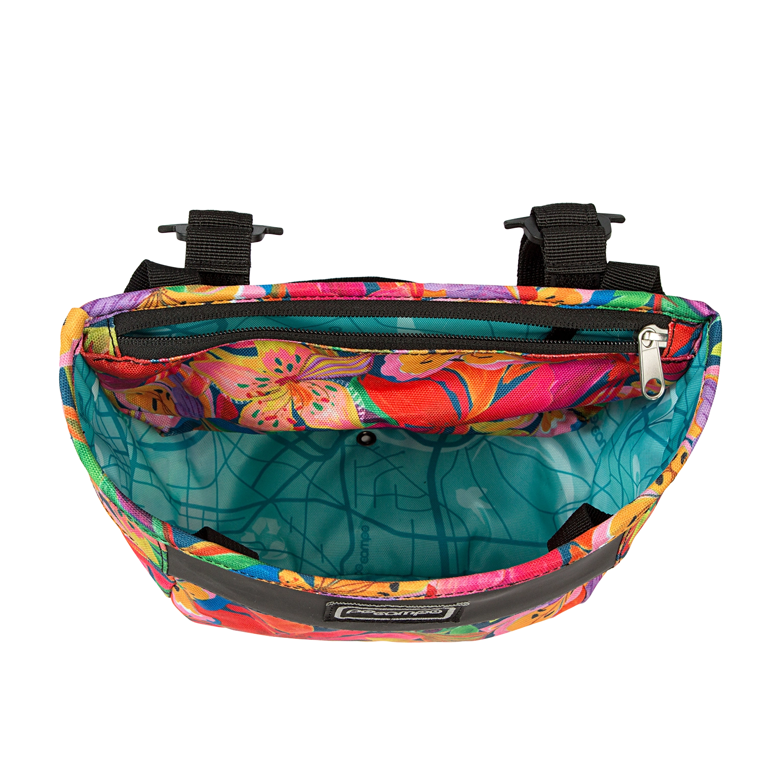 Crescent Bike Basket on bike - Po Campo color:tropical nights;