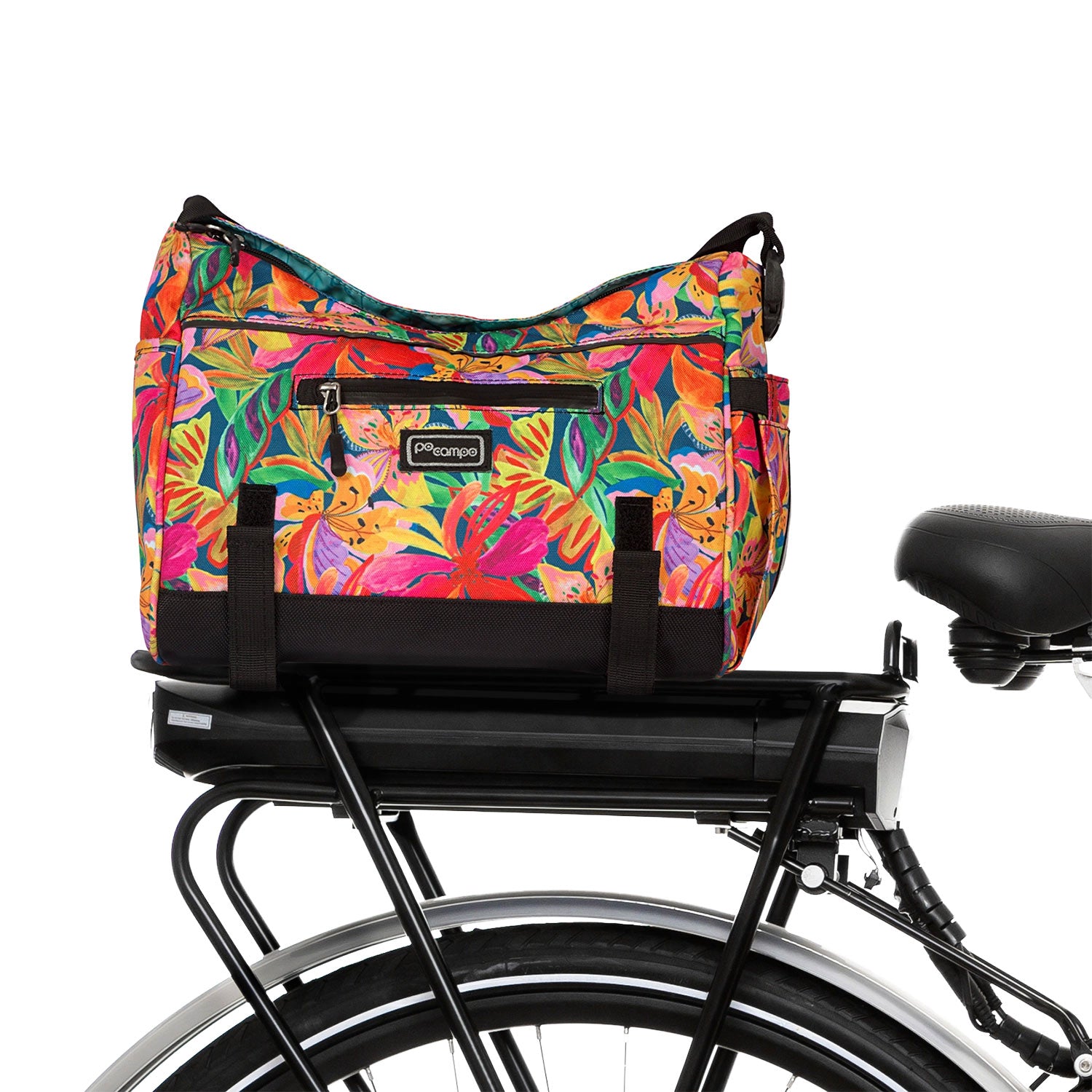 Katy Bike Trunk Bag on bike - Po Campo color:tropical nights;