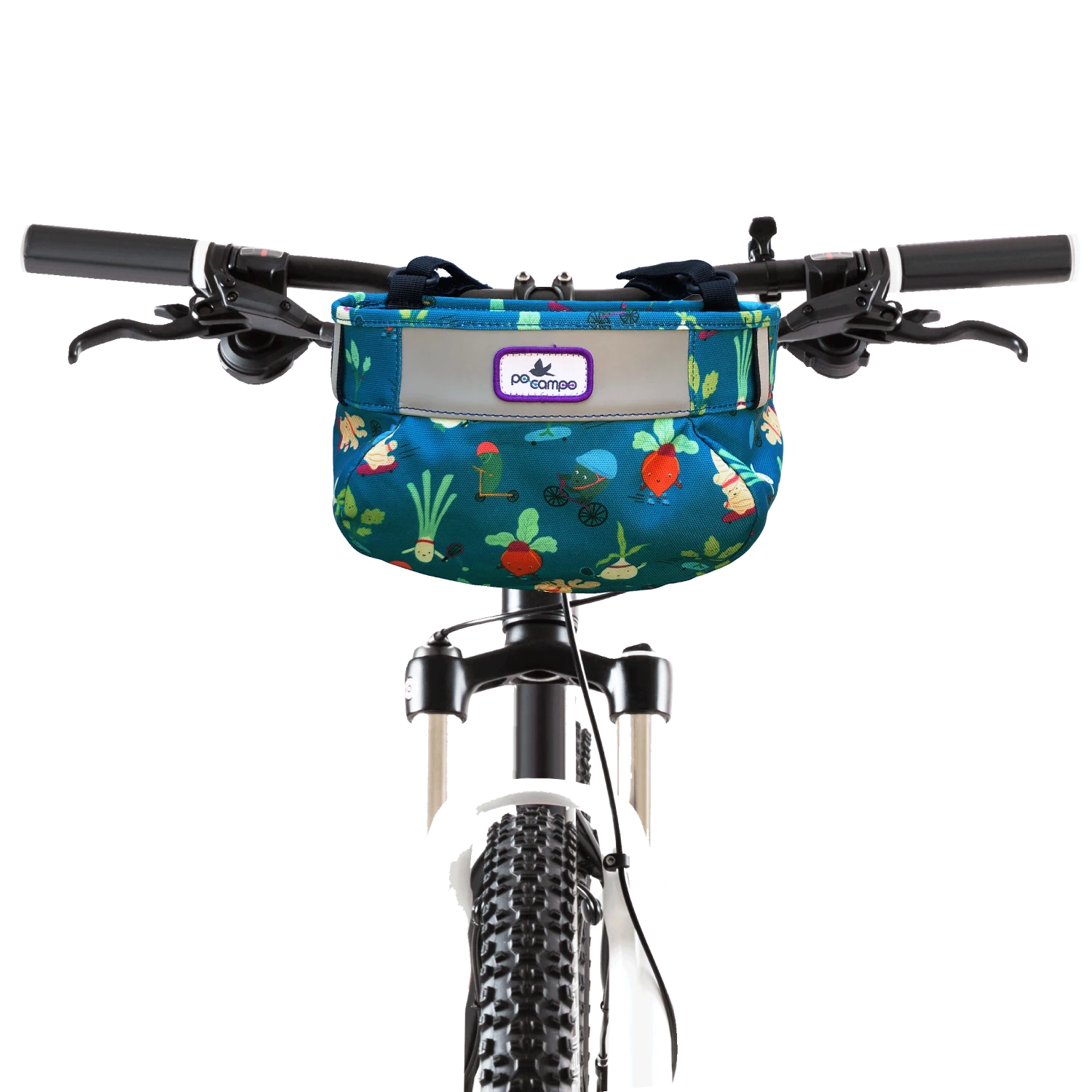 Po Campo Whoosh Fabric Basket in Veggie on Bike - Po Campo color:veggie;