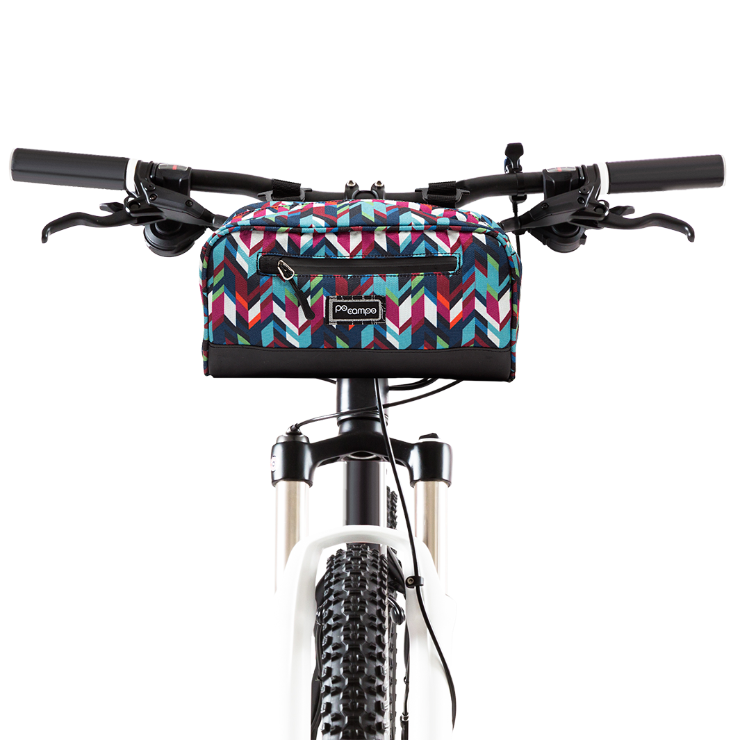 Domino Handlebar Bag on bike - Po Campo color:chevron;