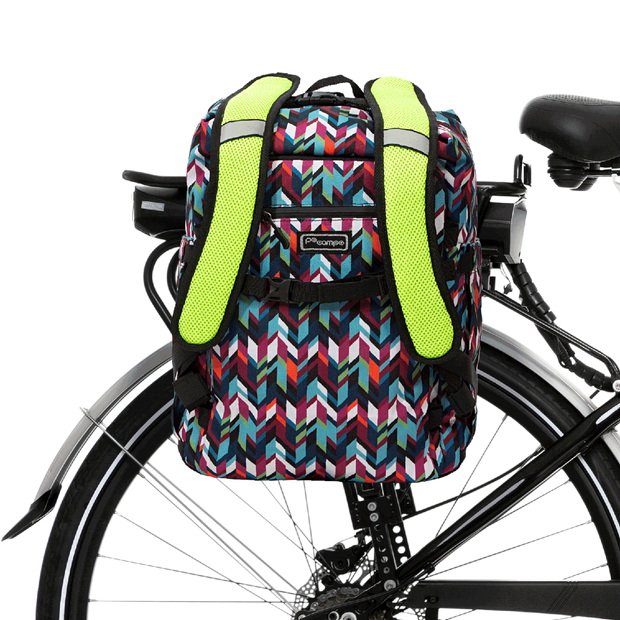 Bedford Backpack Pannier on bike | color:chevron;