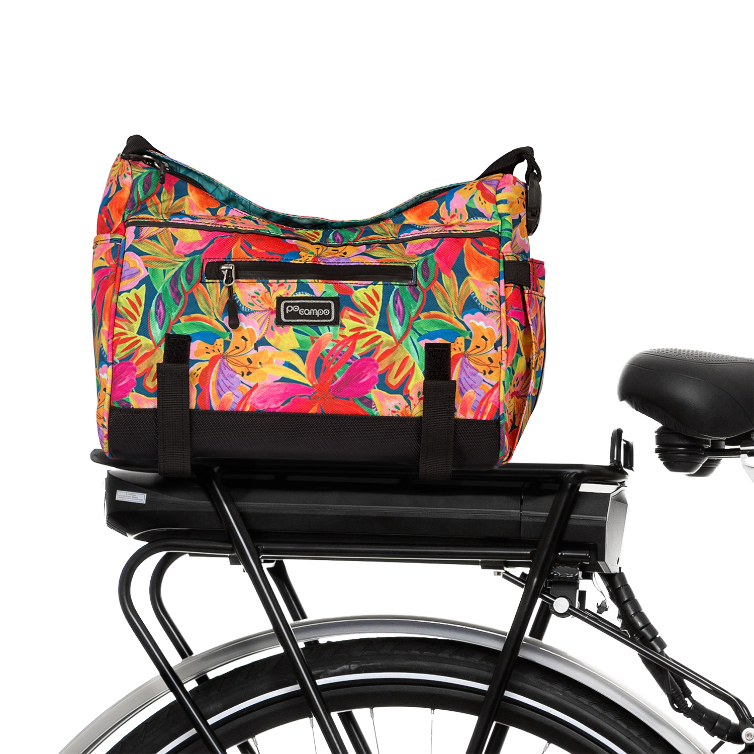 Katy Bike Trunk Bag on bike - Po Campo color:tropical nights;