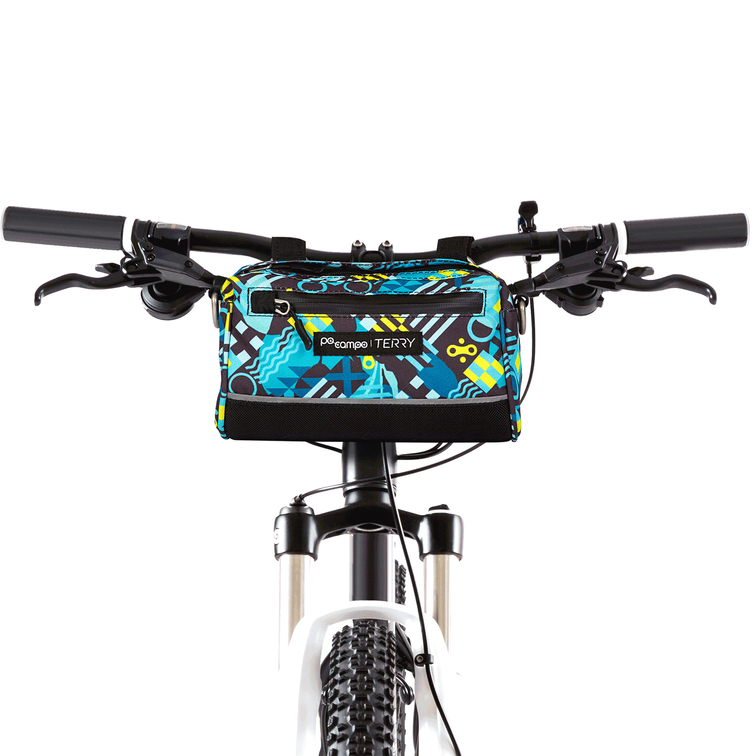 Kinga Handlebar Bag in Blocks on handlebars | Po Campo color:blocks;