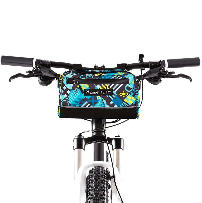 Kinga Handlebar Bag in Blocks on handlebars | Po Campo color:blocks;
