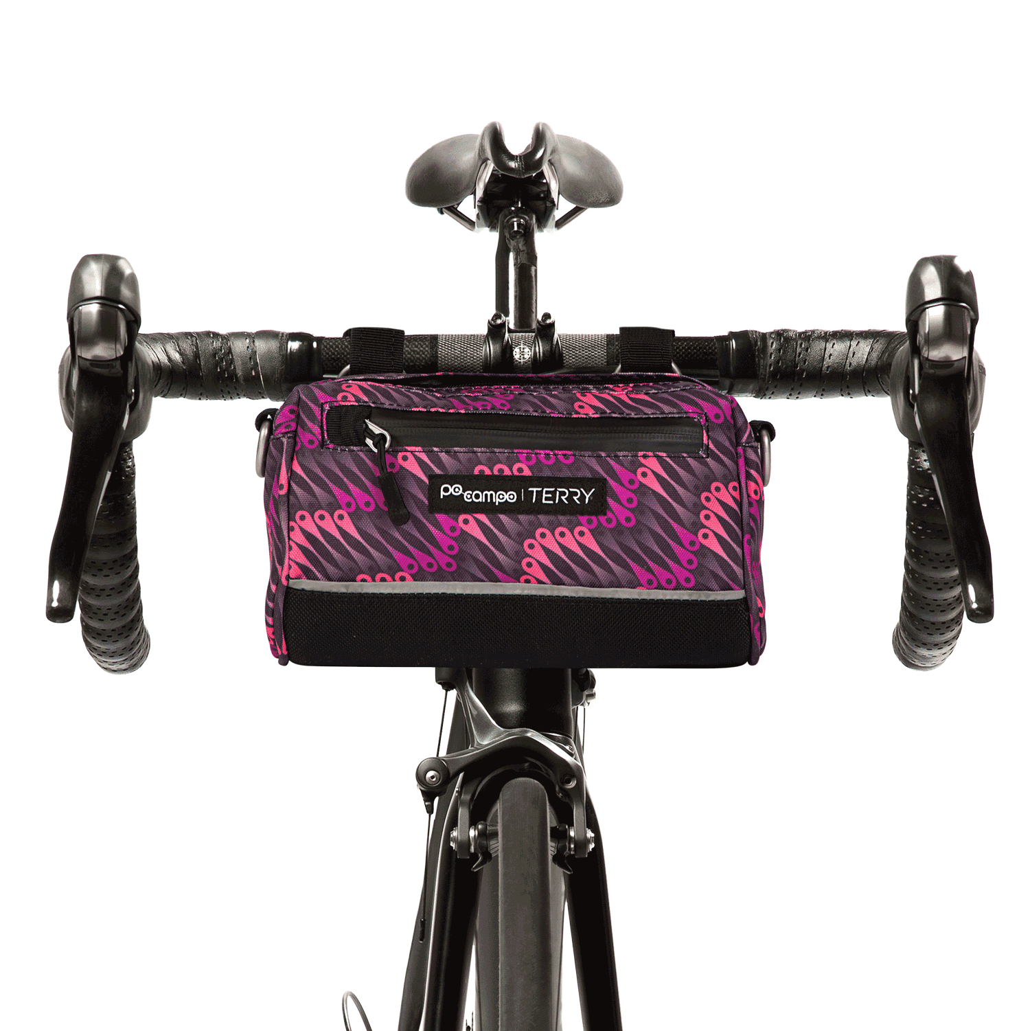 Kinga Handlebar Bag in Minilink on handlebars | Po Campo color:minilink;